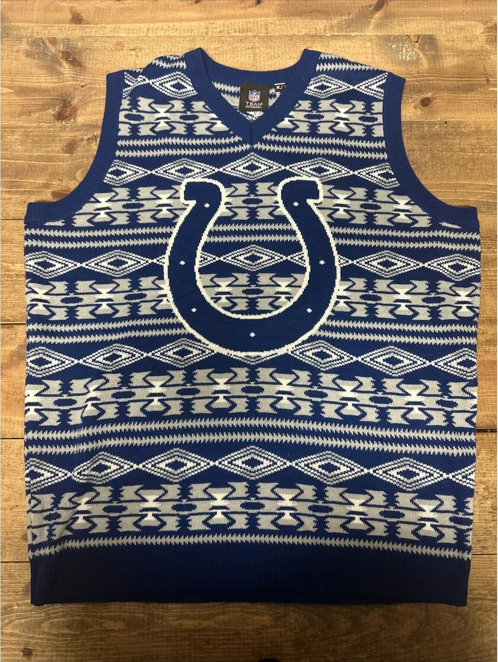 Indianapolis Colts Fleece Sweater Vest Mens M Blue Christmas Ugly Read